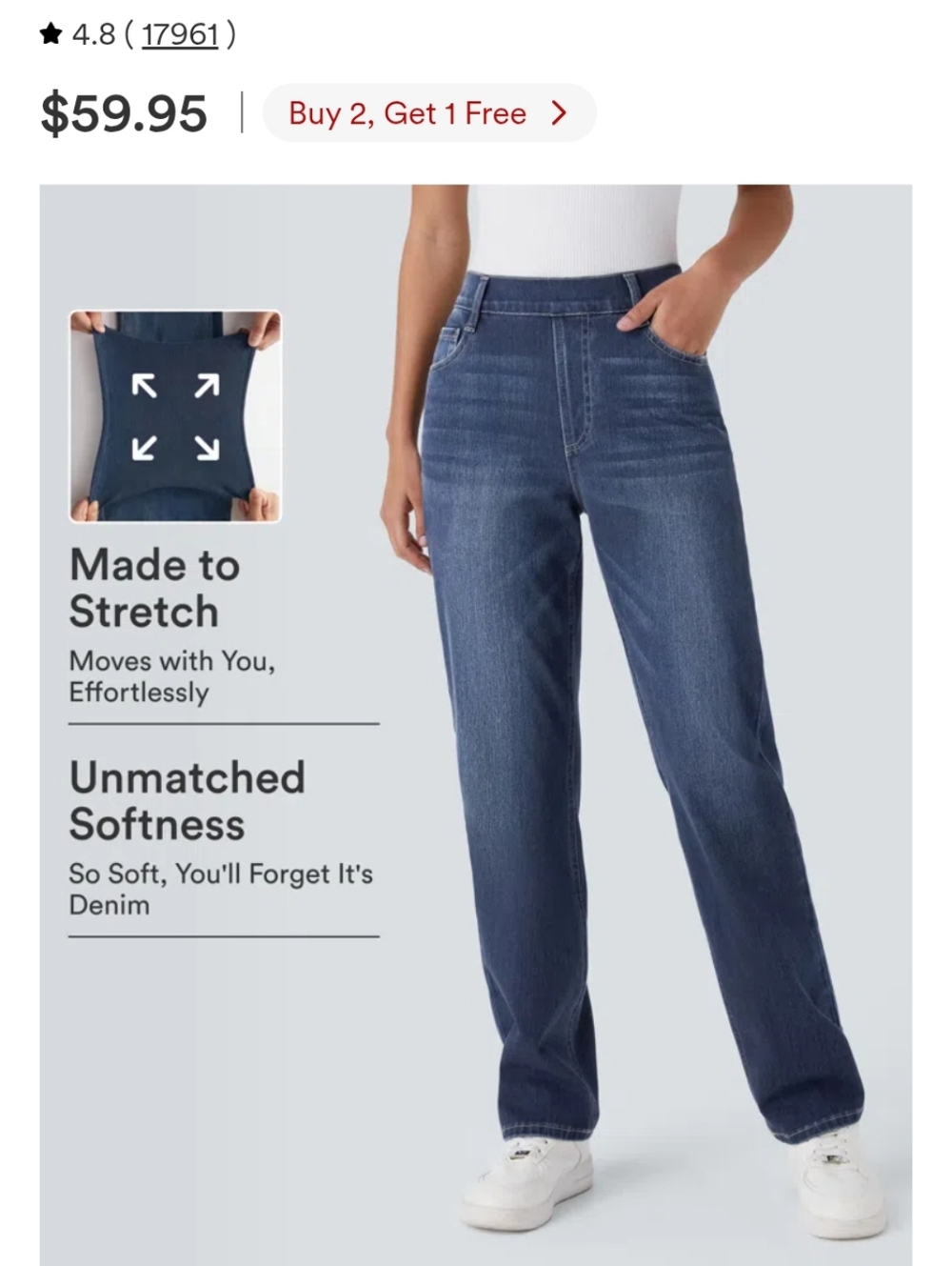 HALARA Blue Straight Leg Jeans with Contrast Stitching. Paint Blue Denim.